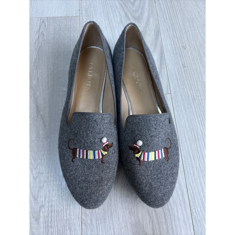 Talbots Flats Women Dog Shoes Dachshund 8.5M Animal Lover Ryan Loafer Wool